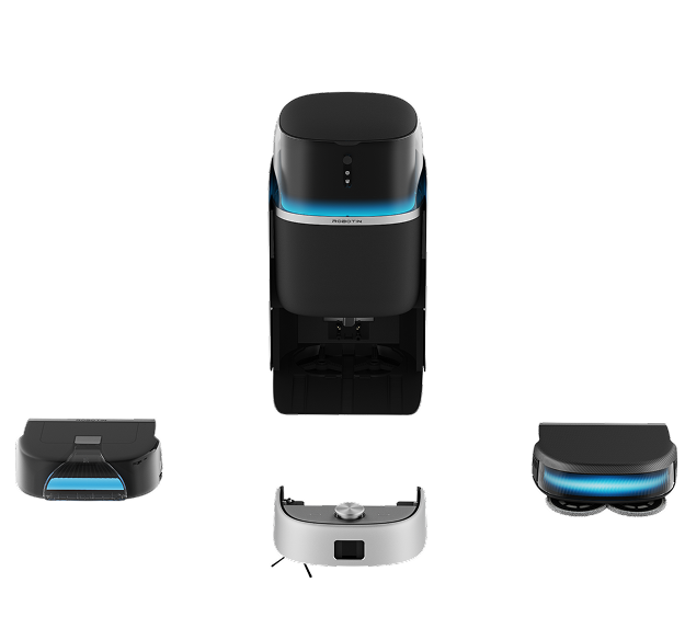 Robotin R2 Pro modular carpet washing robot with its base station