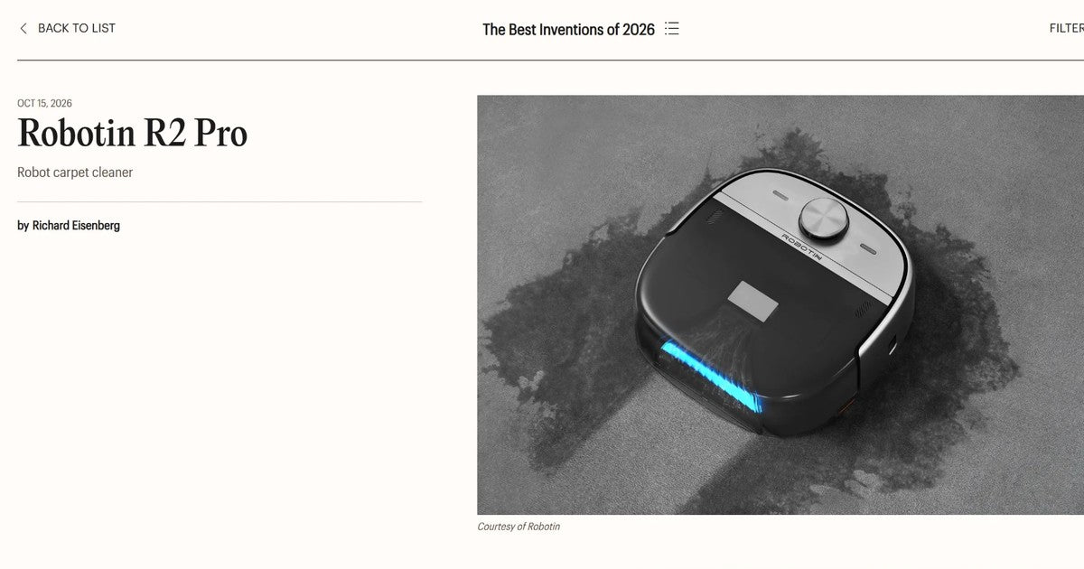 Screenshot from TIME's official Best Inventions of 2026 announcement for the Robotin R2 Pro